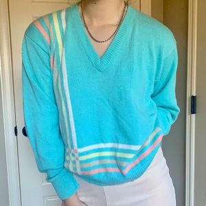 VTG IZOD Blue and Pastel V-Neck Soft Sweater